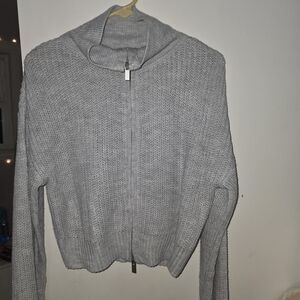 Almost Famous Light Gray Zip-Up Turtleneck Sweater